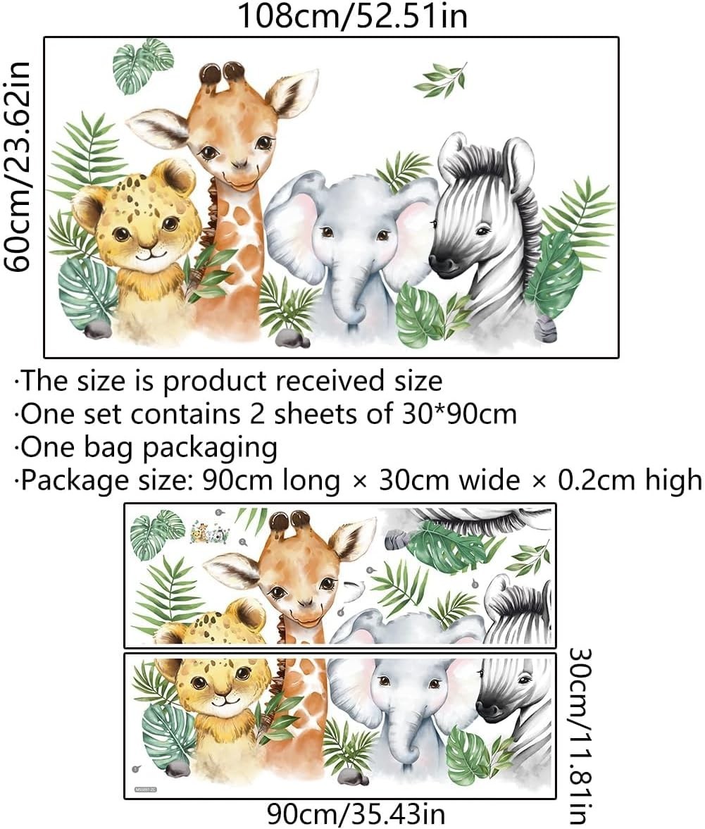 Colorful Animal Wall Stickers – Waterproof Jungle Safari Decor for Nurseries