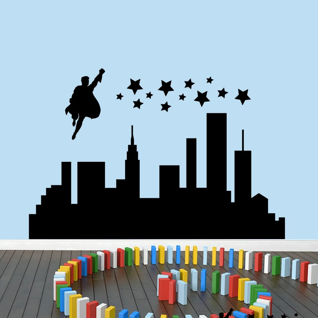 Superhero City Wall Decal – Kids, Nursery, Playroom, Classroom, Decal, Sticker