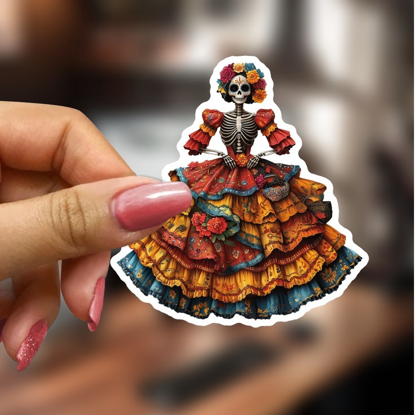 Catrina, Day of the Dead, skull , Sticker, Peel N' Stick, Different Sizes
