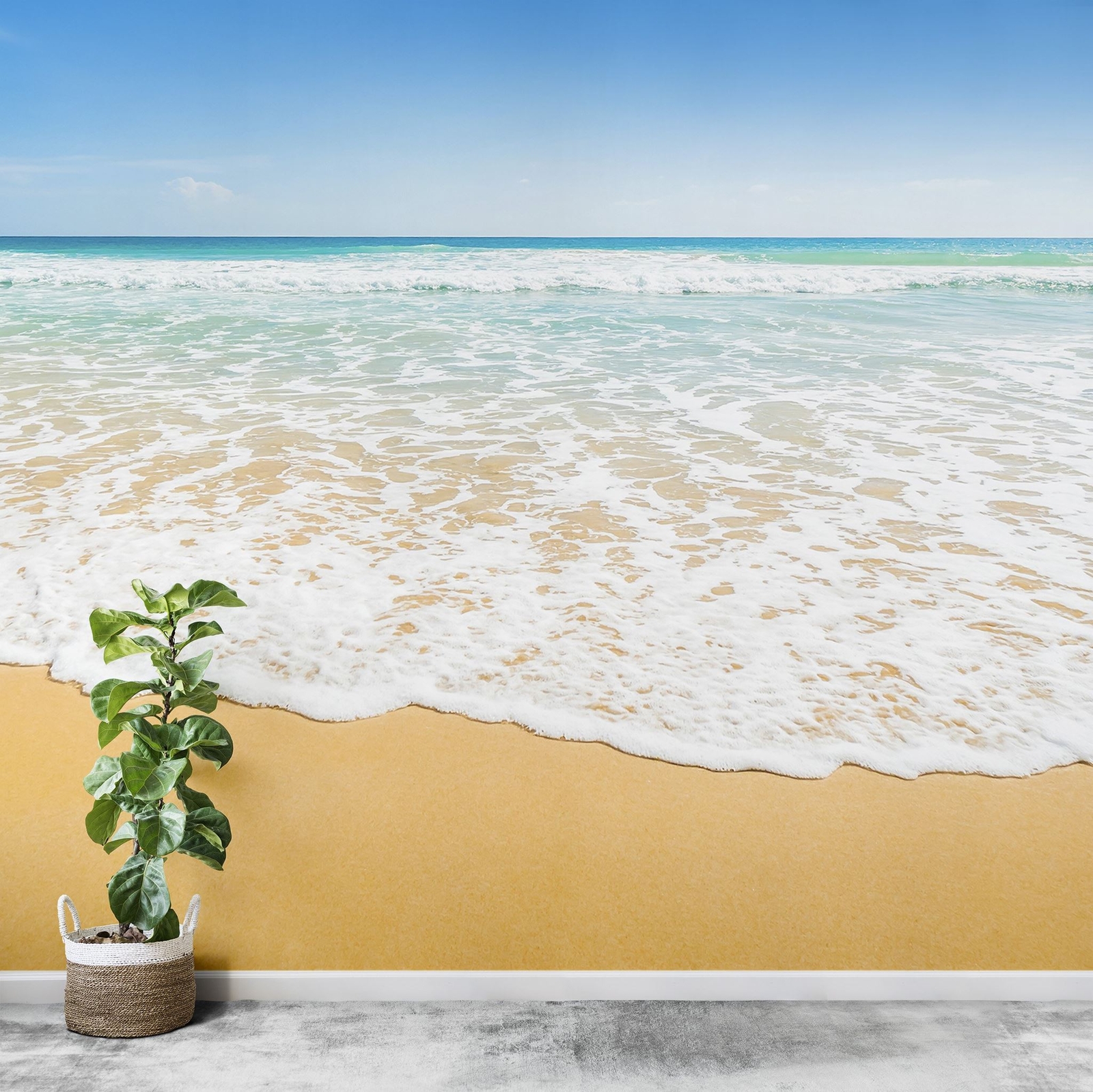 Bright Afternoon Blue Skies Ocean Beach Wave Wall Mural. #6272