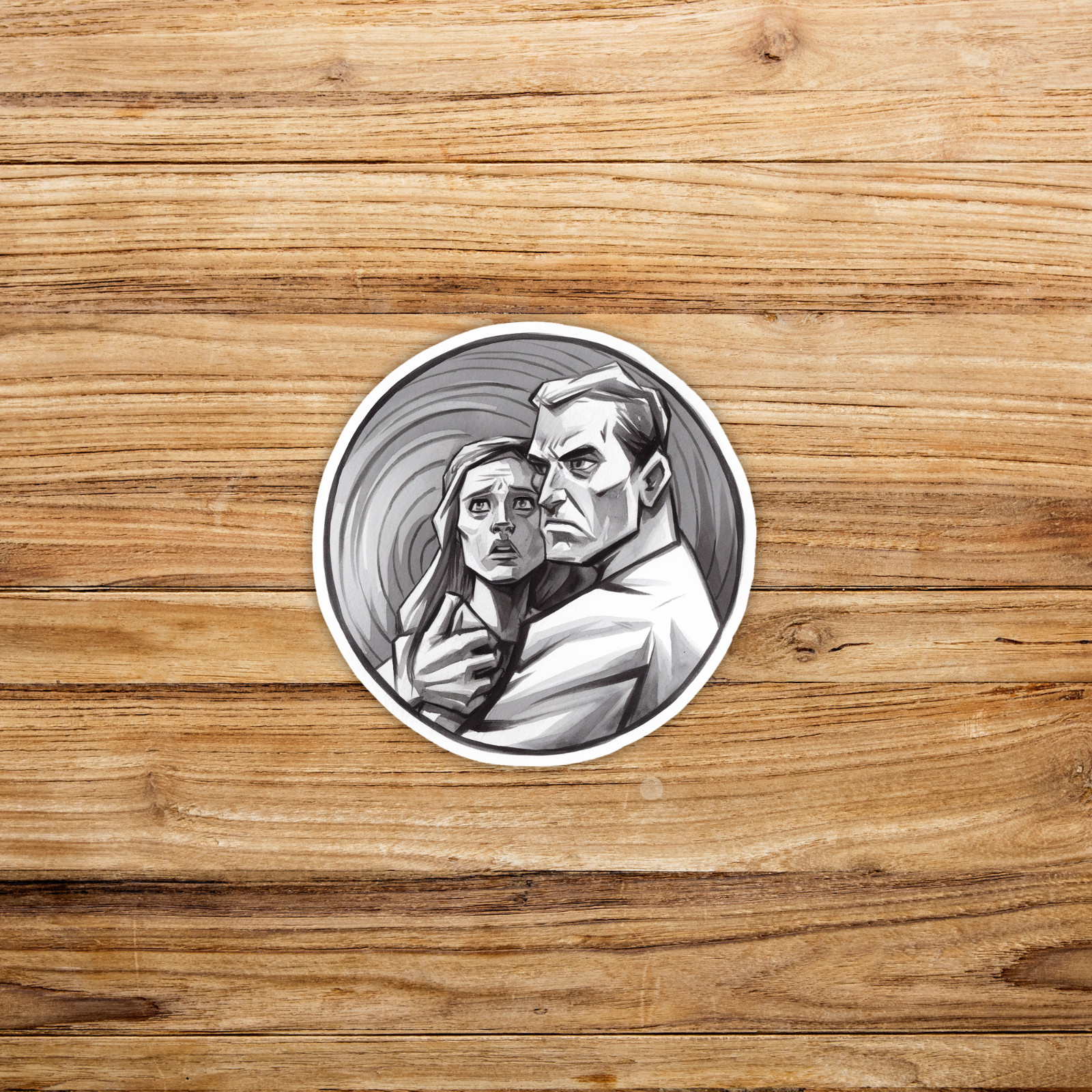 Dramatic Black and White Couple Portrait Sticker – Artistic, Vinyl Decal #150