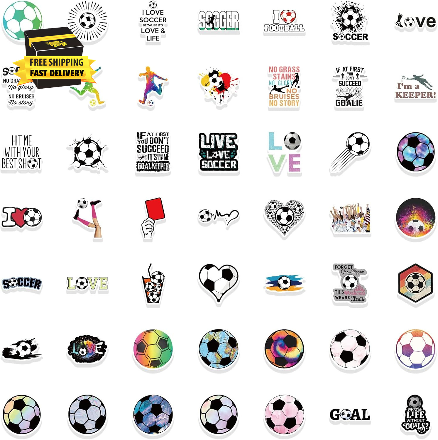 Soccer Stickers, Cool Soccer Sport Stickers for Kids Teens Adults, 100PCS Vinyl