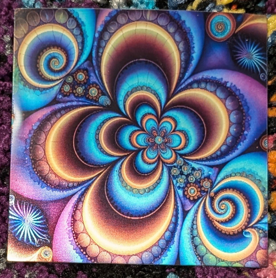 Infinity Flower – Psychedelic Lenticular Sticker 4"x4", Trippy Fractal Colorful