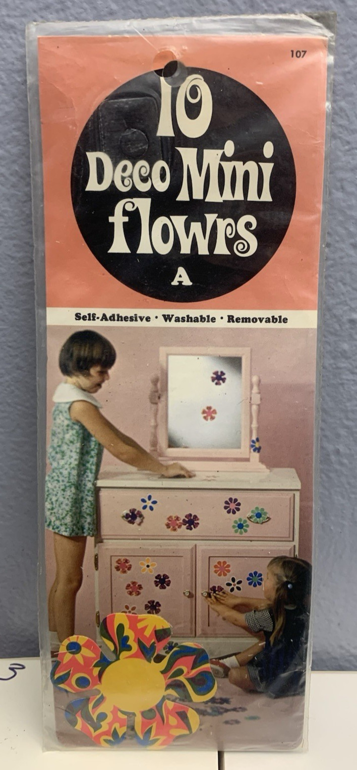 Vintage 60s Deco Mini Flowrs A Flower Power Groovy 10 pc Self-Adhesive Retro