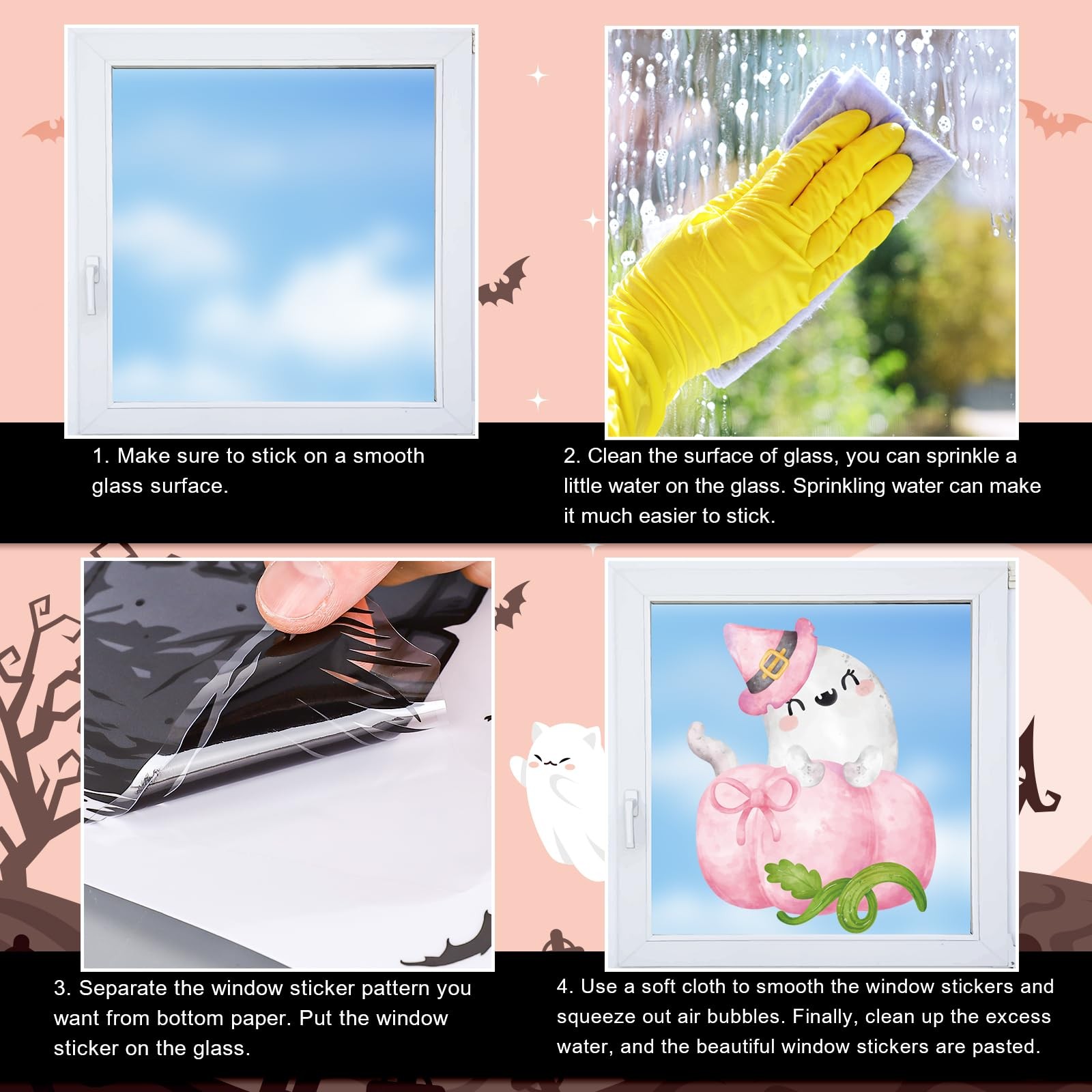 JarThenaAMCS 9 Sheets Halloween Window Cling Stickers 7.9 x 11.8 inch, Pink