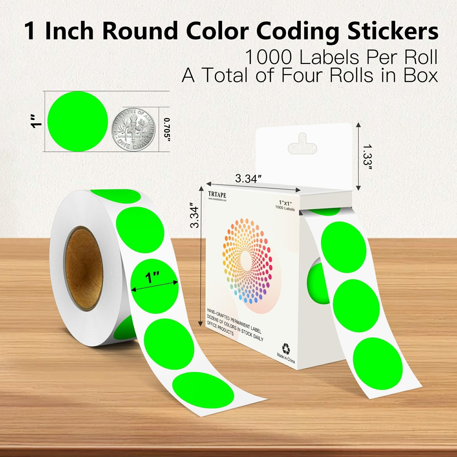 Fluorescent Green 1 Inch Round Color Coding Labels with 4000 Dots, 4 Rolls – …
