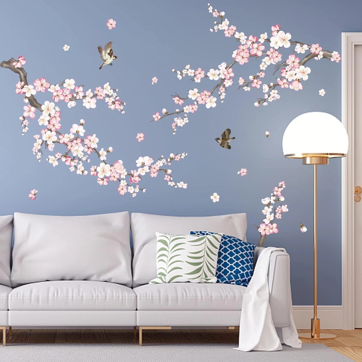 Art Deco Cherry Blossom Wall Decals – Waterproof Floral Stickers for Kids