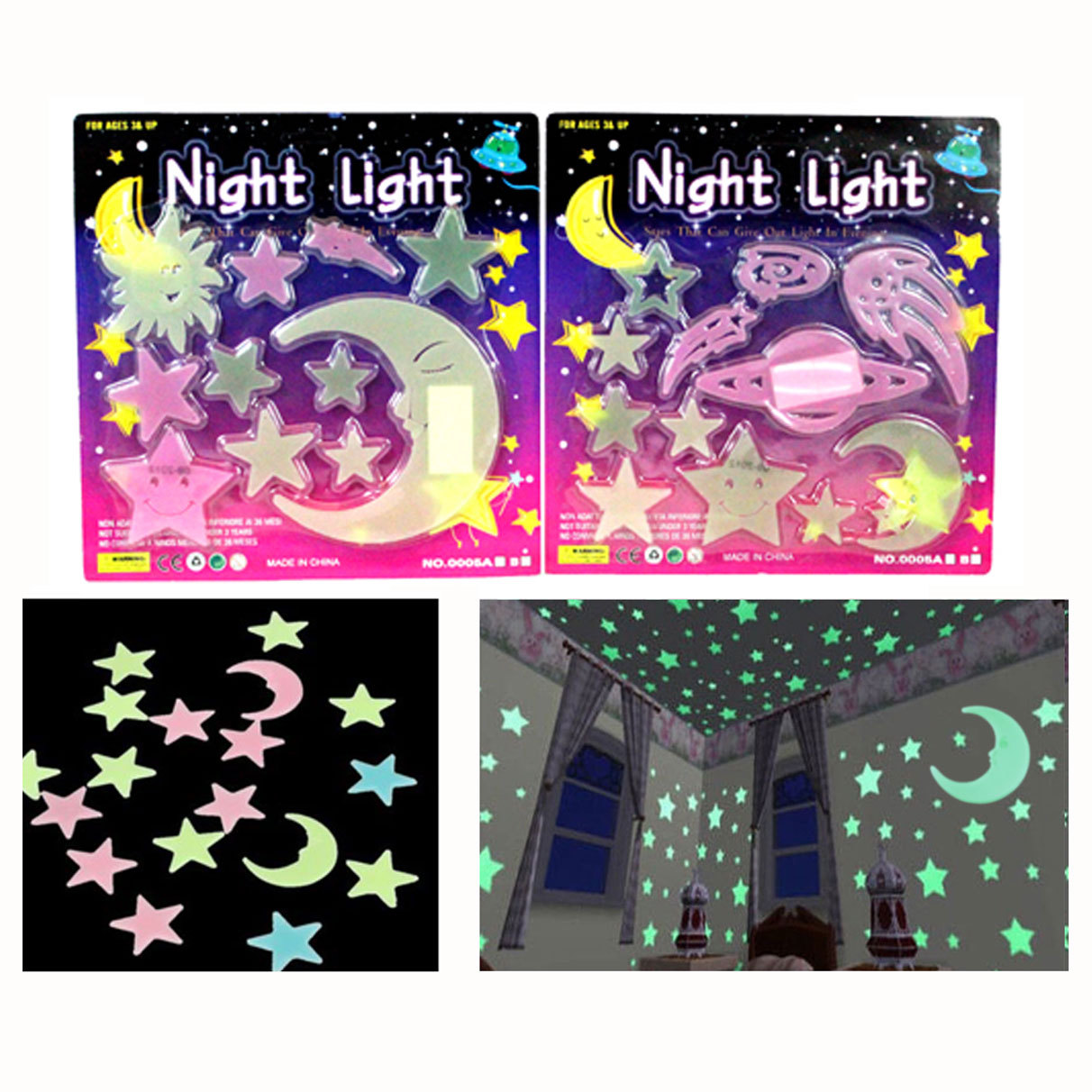 23 Piece Glow In The Dark Stars Moon Sun Planet Decor Room Wall Ceiling Stickers