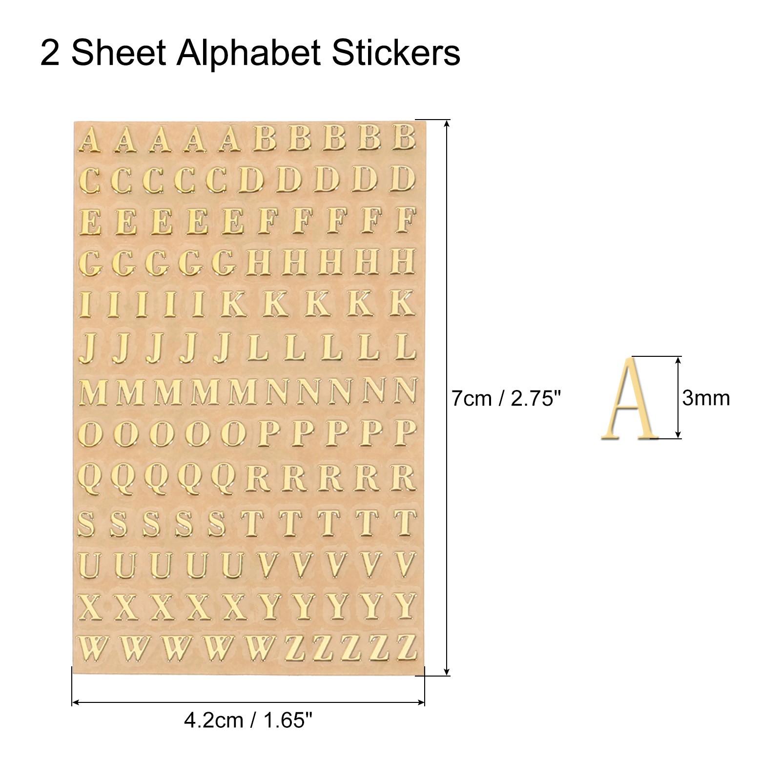 2Sheets Letter Resin Stickers 3D a to Z Gold Mini Alphabet Metallic Uppercase