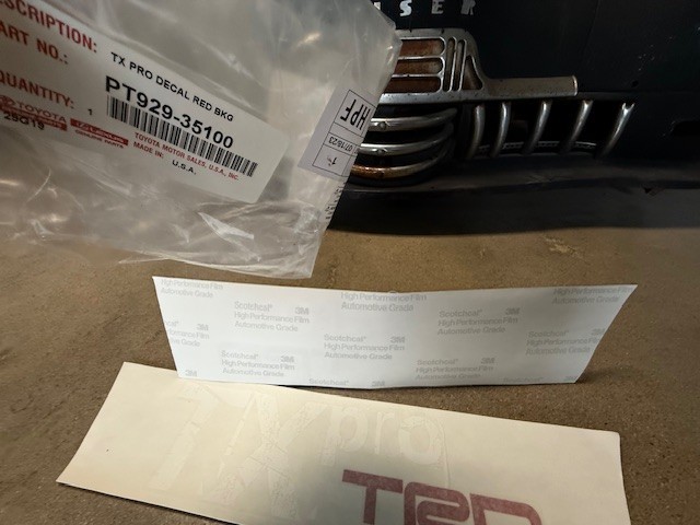(1) Toyota Body Graphics, TX-Pro White Lettering, Red TRD Pt929-35100 genuine oe