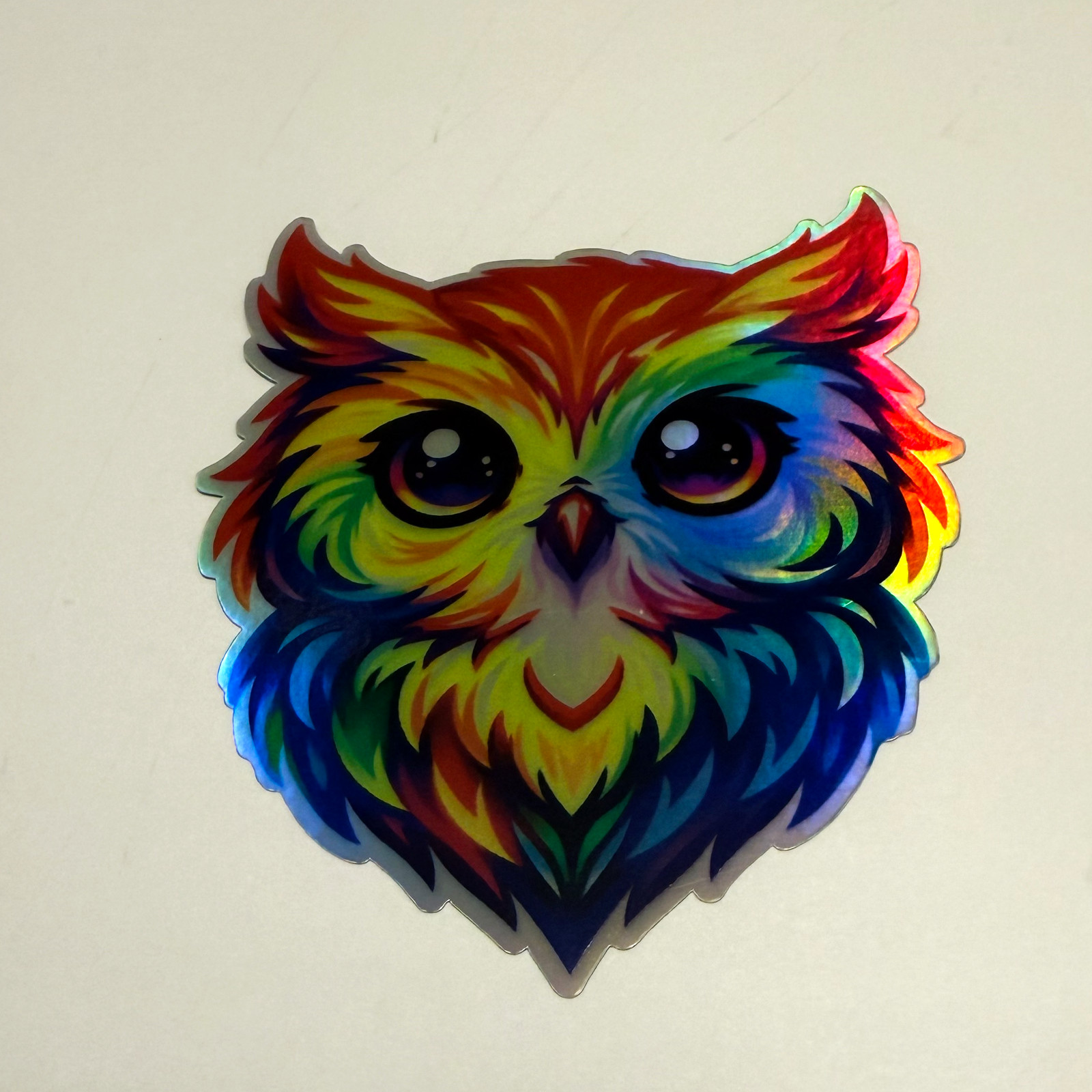 Holographic Rainbow Owl Head Vinyl Sticker 2-Pack 2" Die-Cut Decal