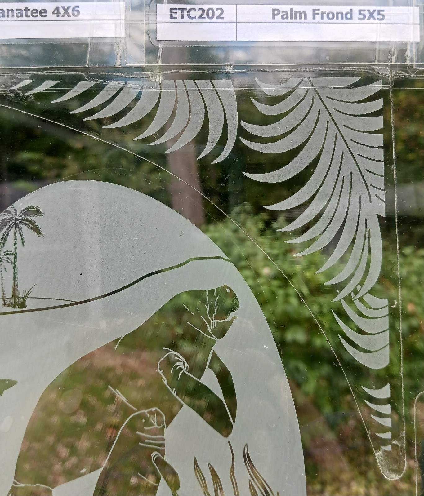 PALM FROND Etched Look Cling 5"X5" Corner Removable & Reusable 202