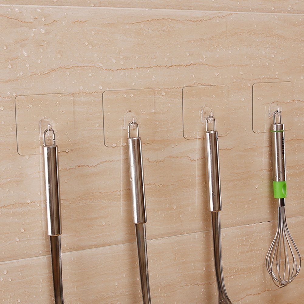 Hawsam 8PCS Clear Adhesive Sticky Wall Hooks,No Drilling Strong Waterproof St…