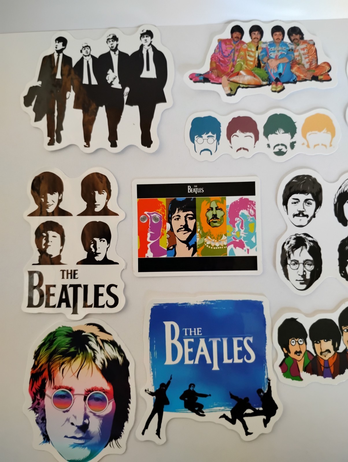 THE BEATLES Lot (14) 1 1/2" to 2 3/4" Band Logo STICKERS JOHN LENNON