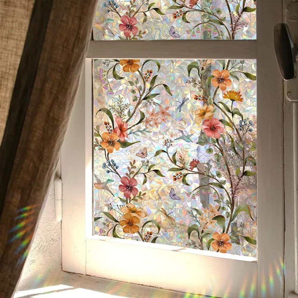 Green Leaf Themed Window Film PVC Material 45cm Size for Residential Use