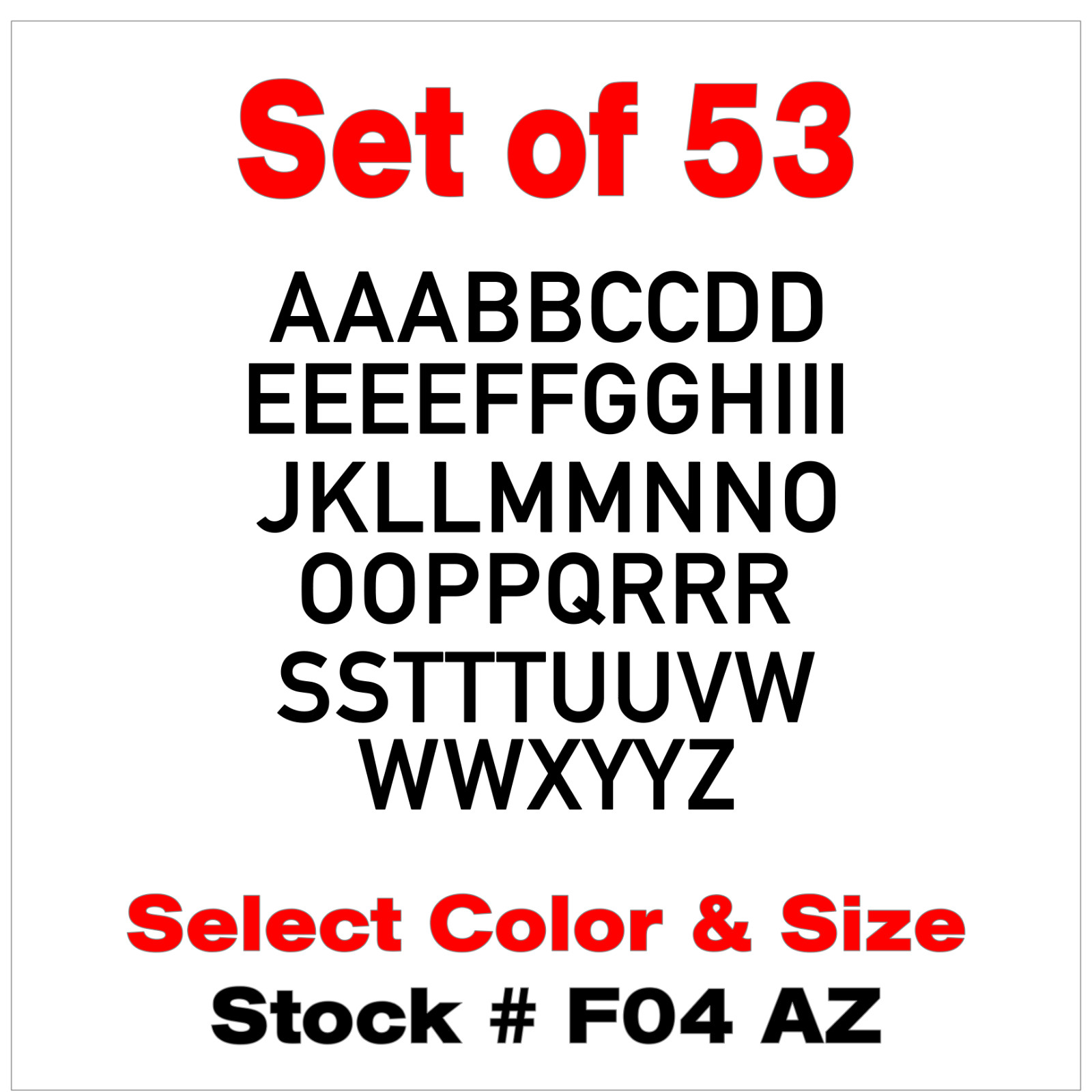 ABC LETTERS Vinyl Sticker Decals Outdoor Quality Many Uses Set of 53 STK#F04 AZ