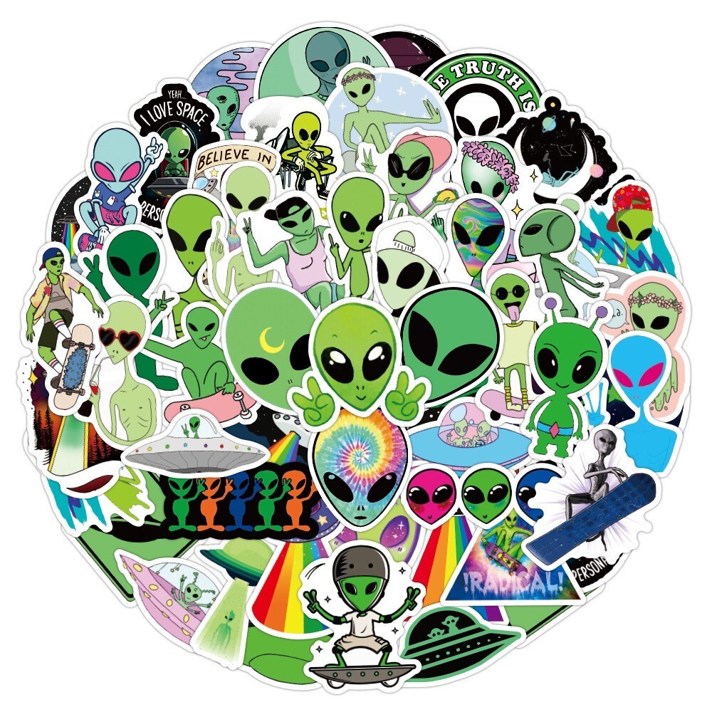 50Pcs Space Alien sticker UFO Astronaut Planet Stickers Skateboard labtop Decal