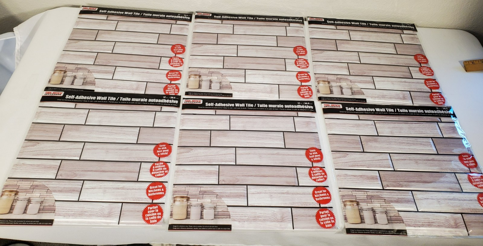 6 Tool Bench Hardware Self-Adhesive Wall Tile-Easy-Peel & Stick-12"x12" each New