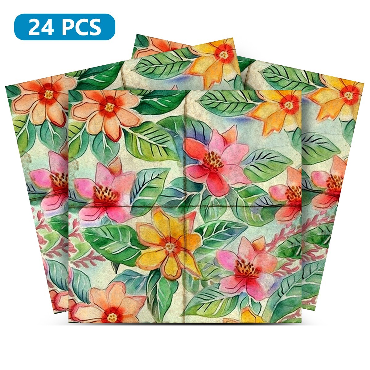 Peel Snd Stick Tile Stickers 24 Unit Pack Multicolor Floral