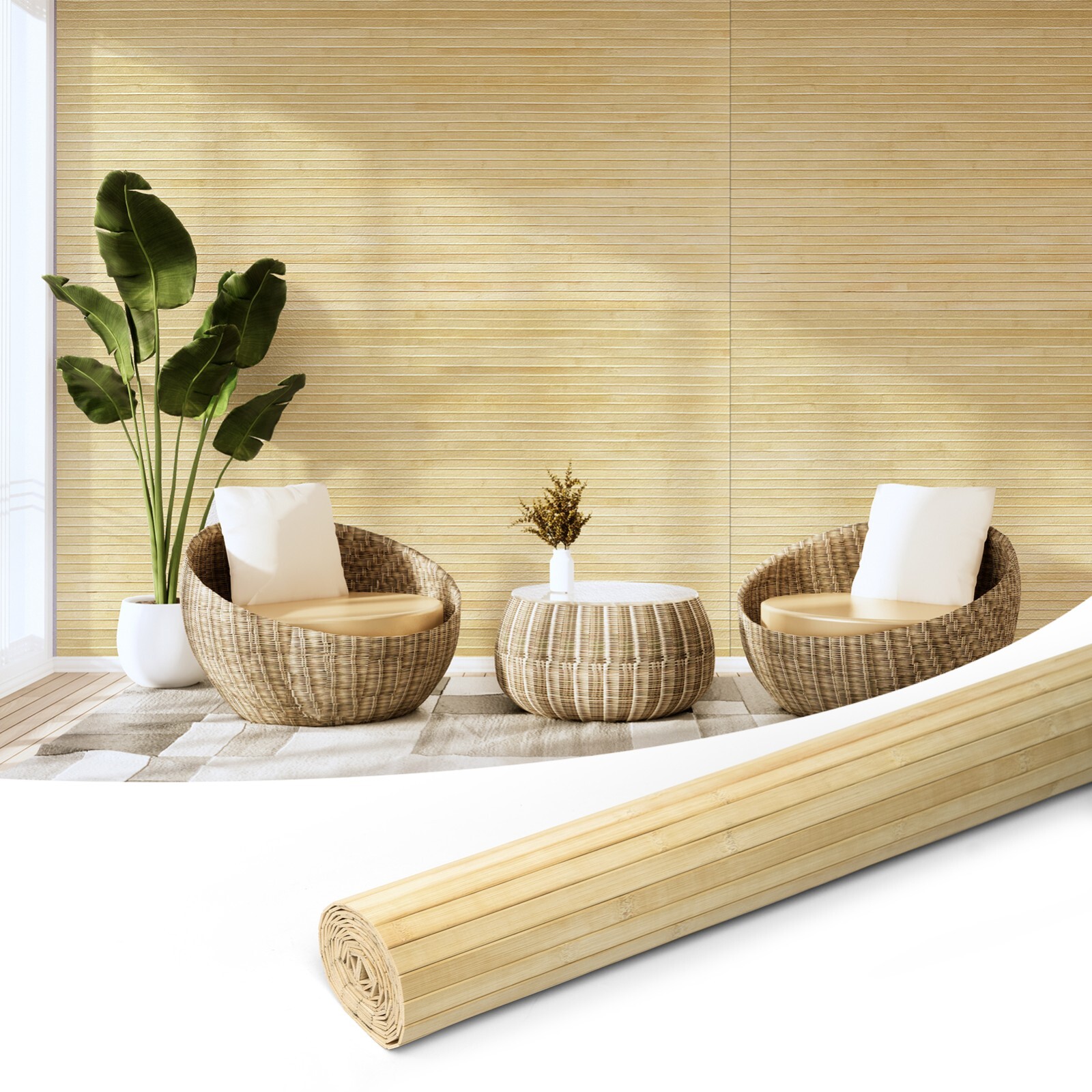 96x48in Natural Bamboo Wall Stickers, Cabinet Door Stickers, DIY