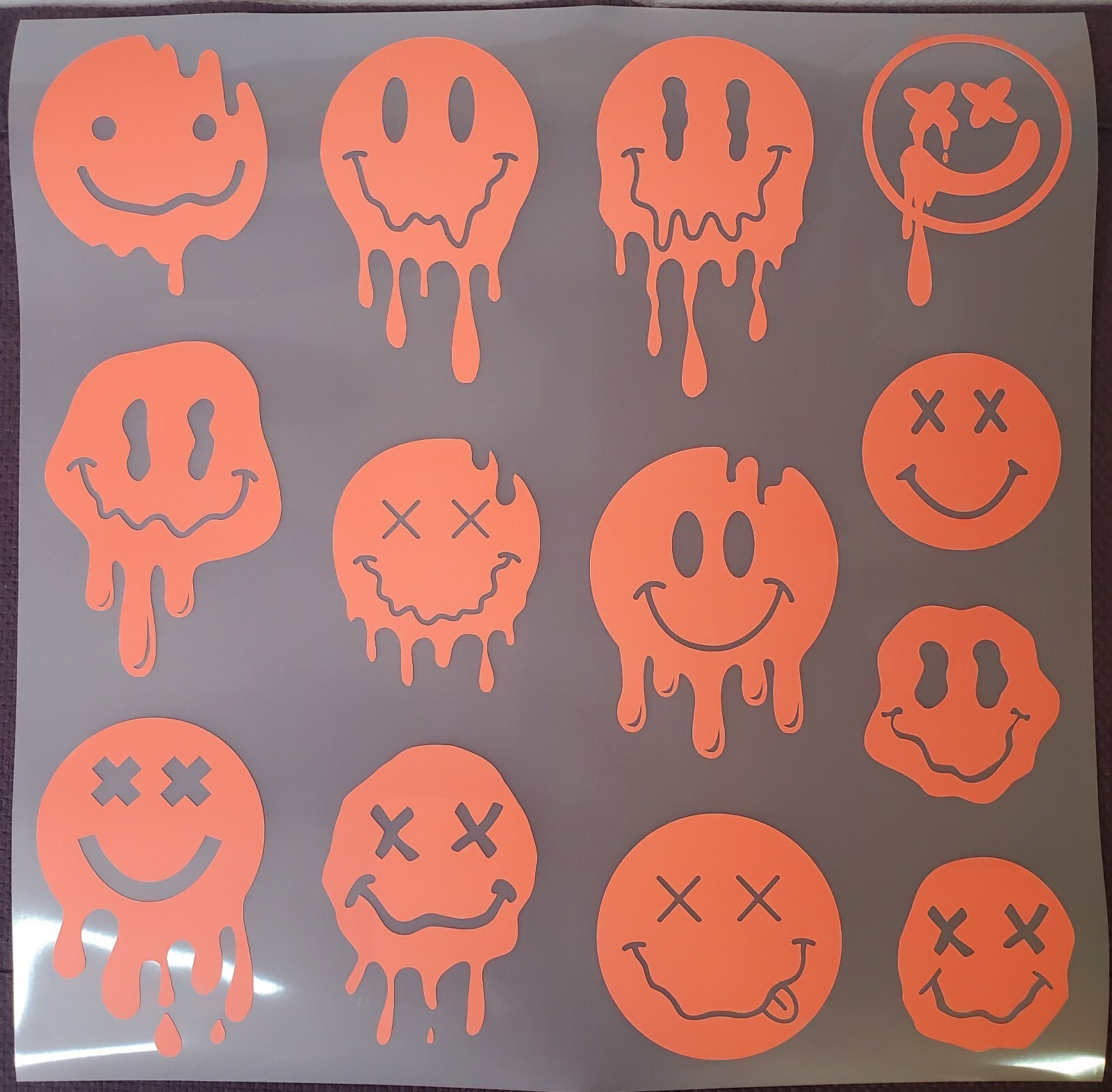 Glow In The Dark Vinyl Decal Smiley Face Drip Effect Lit Studio Decor Full Sheet