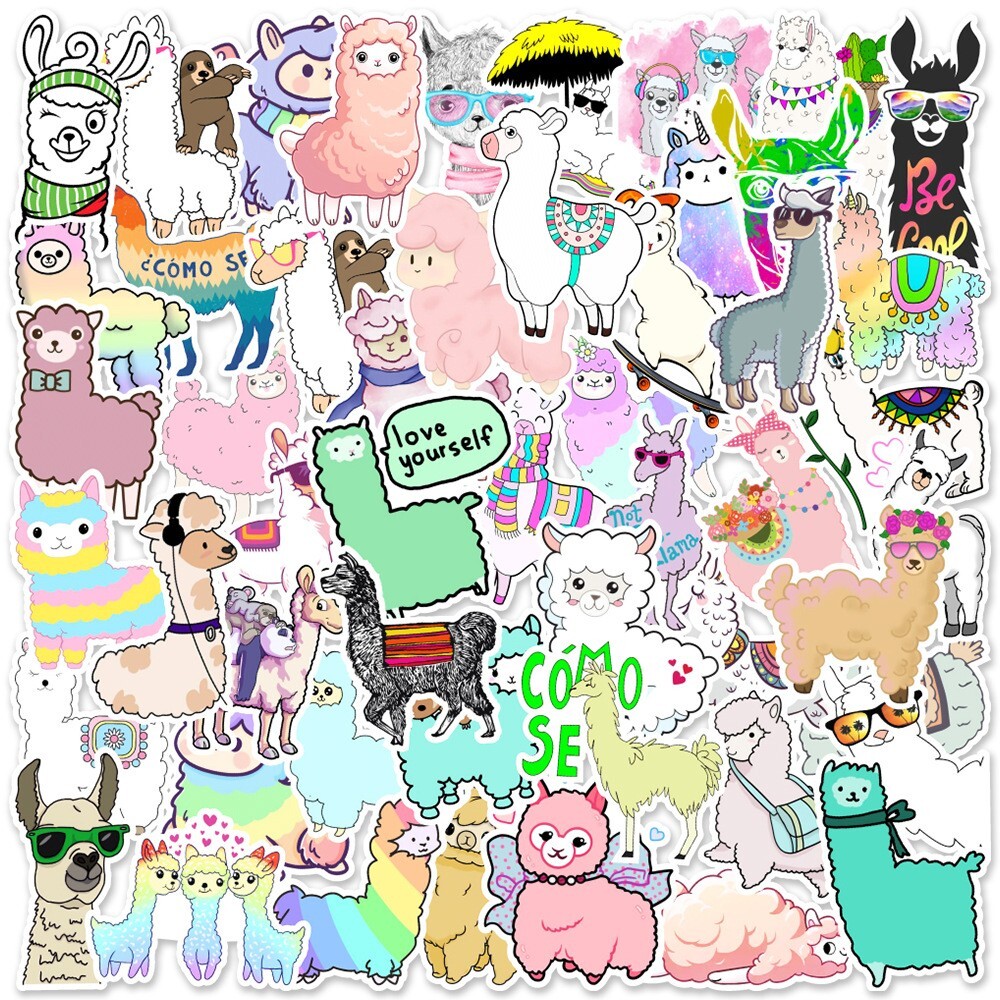50pcs LLAMA Stickers, Cute Animal Water Bottle Laptop No Residue Sticker, #118