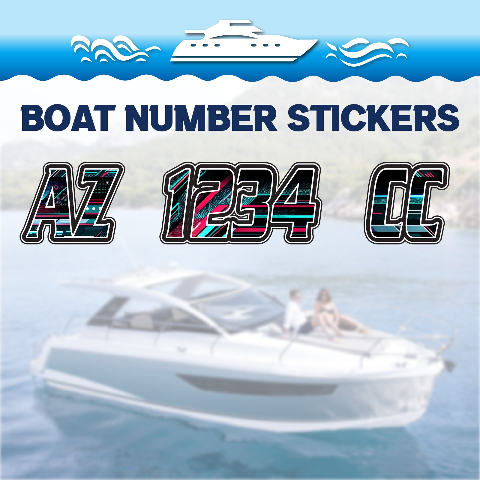 3 inch 2x Watercraft Number Custom Boat Registration Stickers3 inch Pattern