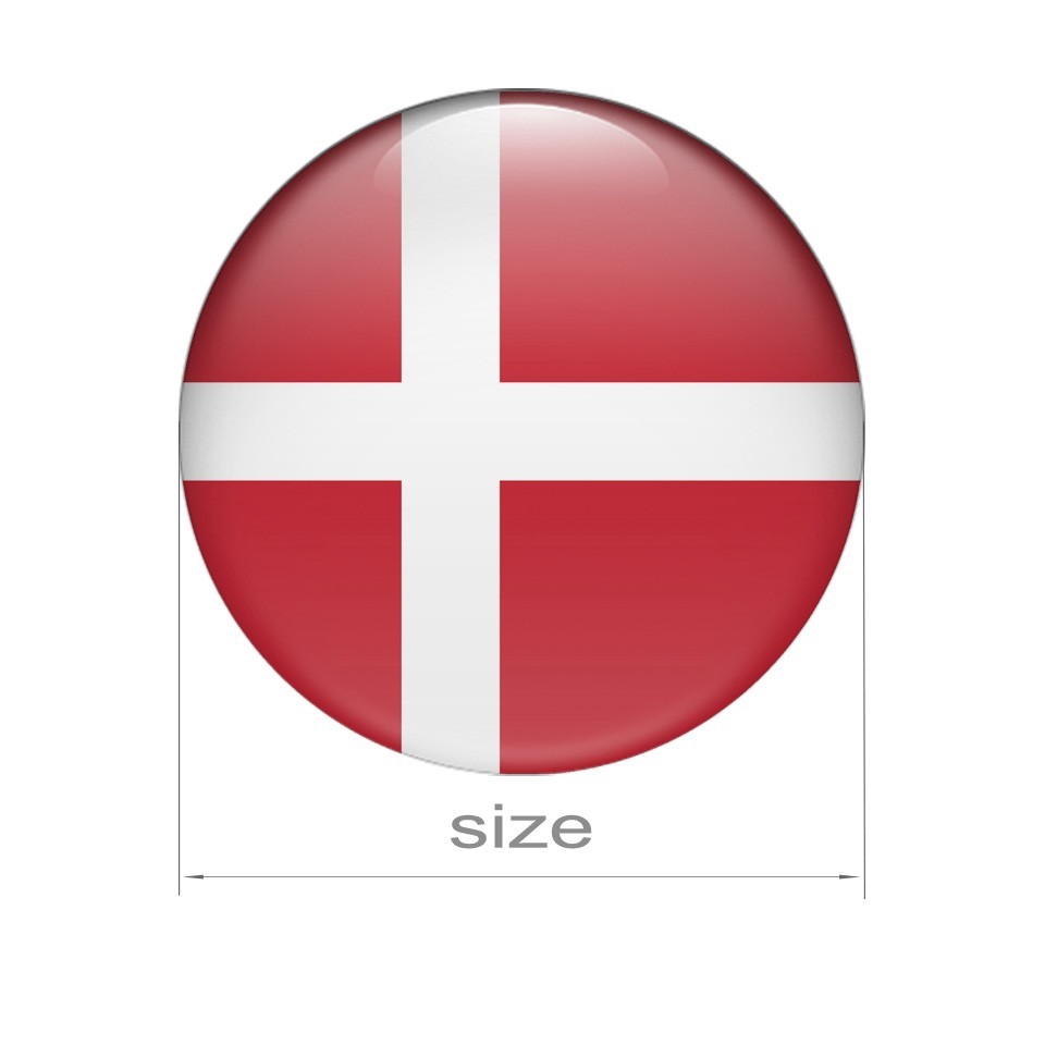 Denmark Flag Dome Sticker 3D Resin Decal Round Glossy Multiple Sizes