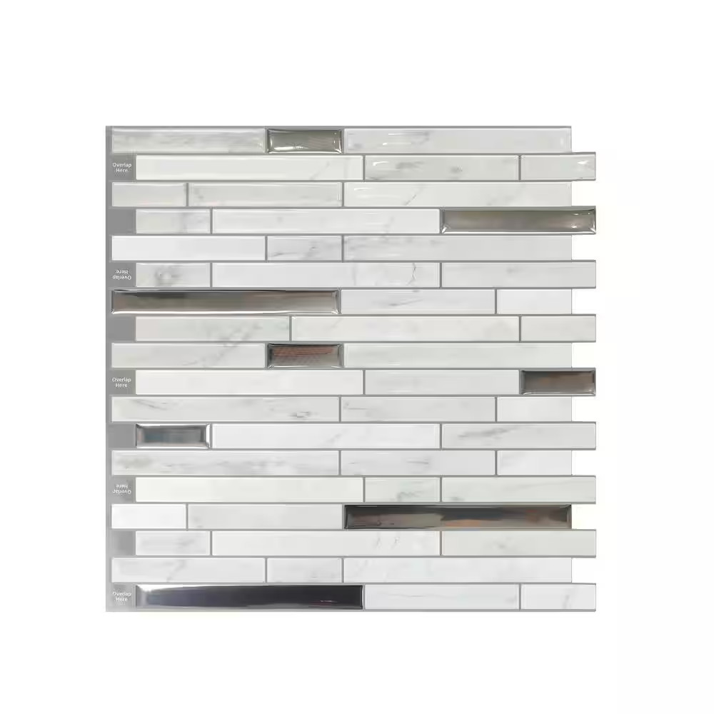 Jeedeson Peel Stick Wall Tile 12in Marble White Silver Kitchen Backsplash 10pack