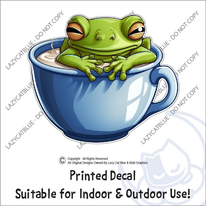 Frog in Coffee Cup Decal Sticker Caffeine First Tree Bull Toad Amphibian Love
