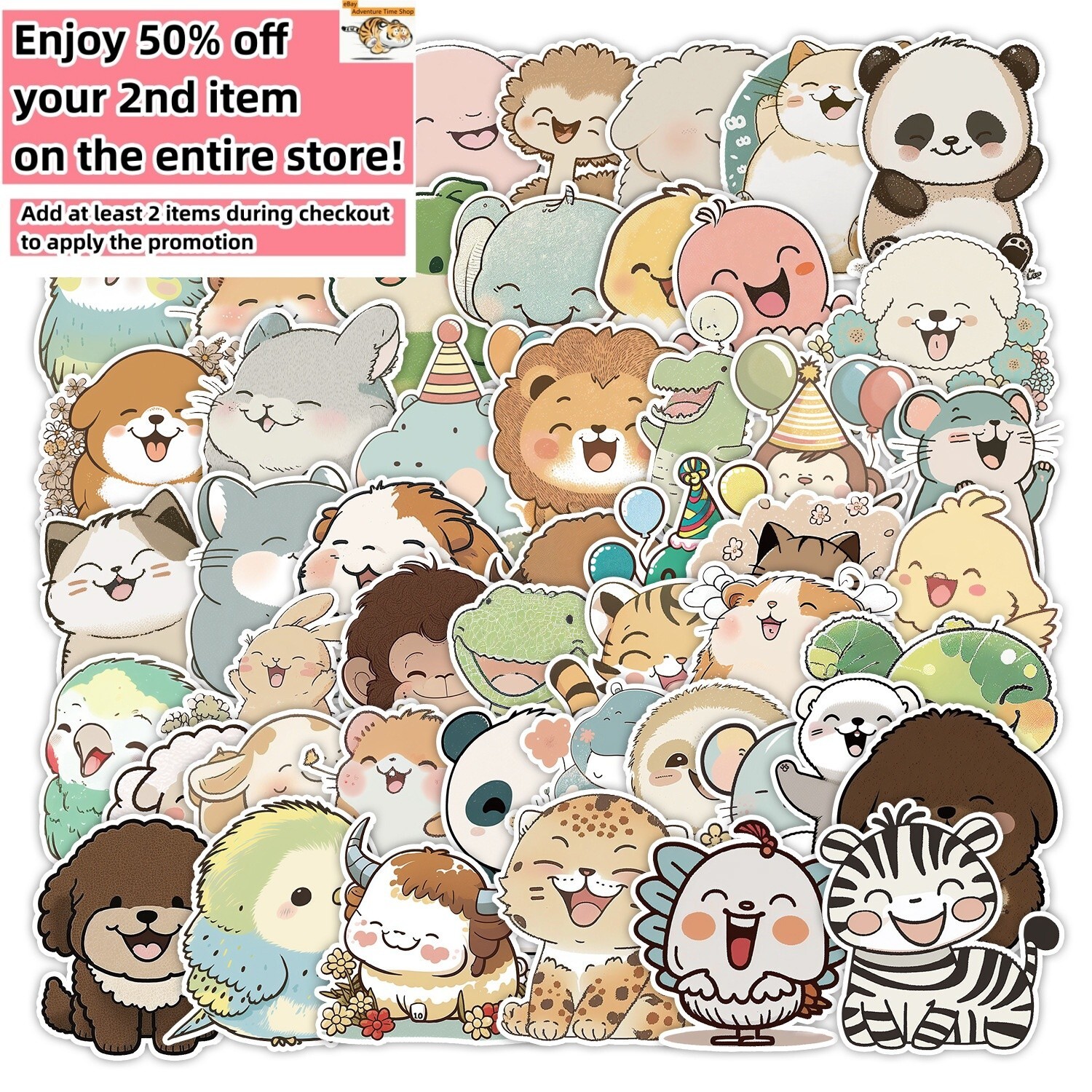 50 Pcs Stickers Cute Adorable Animals Laptop Luggage Fridge Phone Car Vinyl