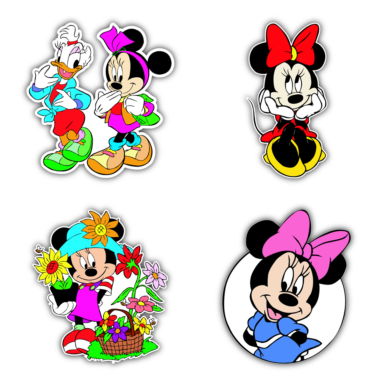 Minnie Mouse Cartoon Set Of 4 Vinyl Sticker Decal – 5" longer side ID:2