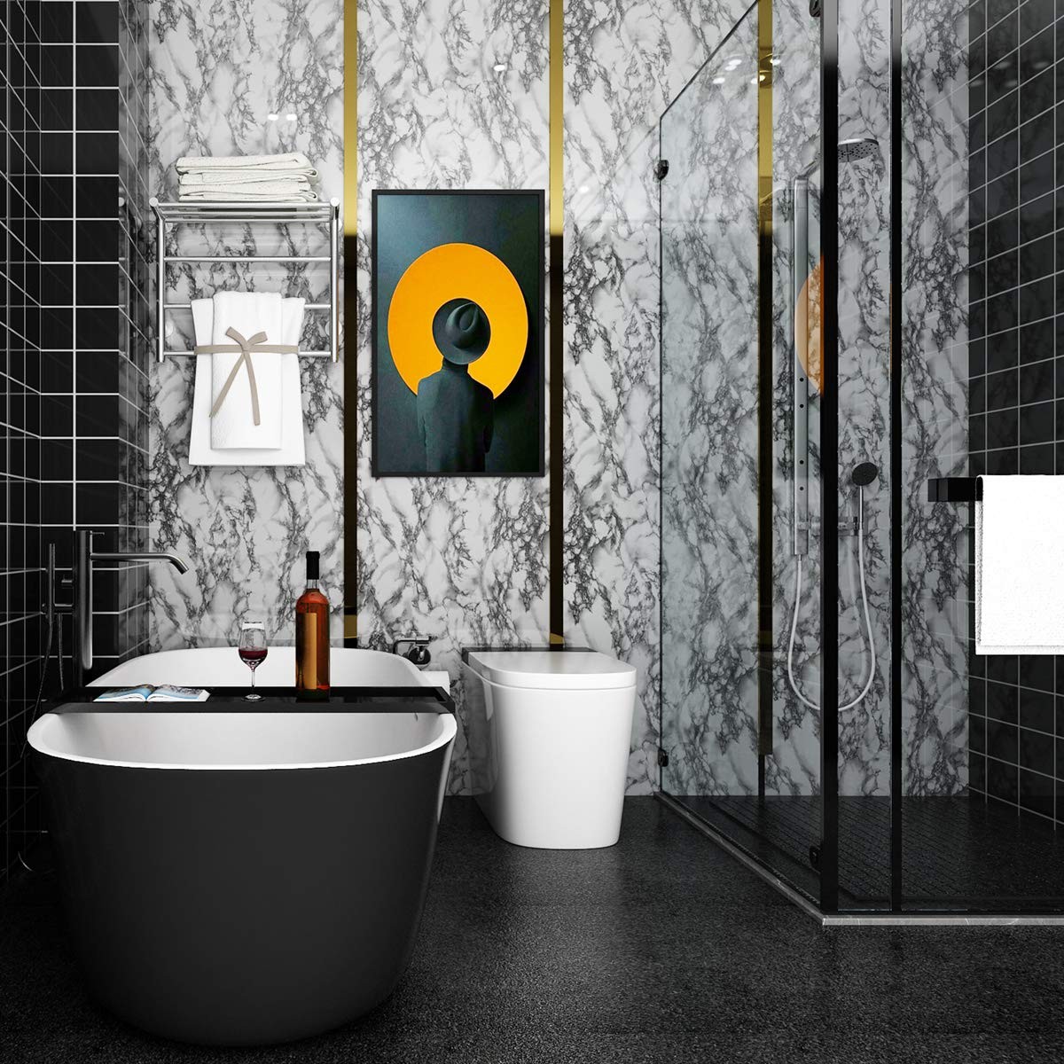 LaCheery White and Gray Marble Contact Paper for Bathroom Countertops Removab…
