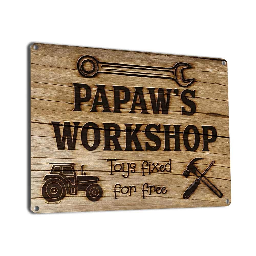 Papaw’s Workshop Toys Fixed for Free, 11.5 x 15.5 Inch Aluminum Sign, Vintage…