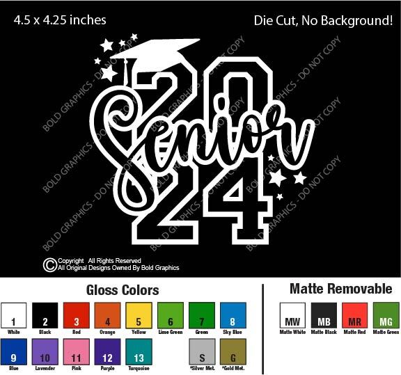 4.5" Senior 2024 Grad Decal Vinyl Sticker Graduation Cap High School Student