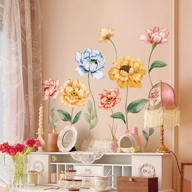 Flower Wall Stickers Clings Decals PVC Floral Living Room Art Retro Home Decor