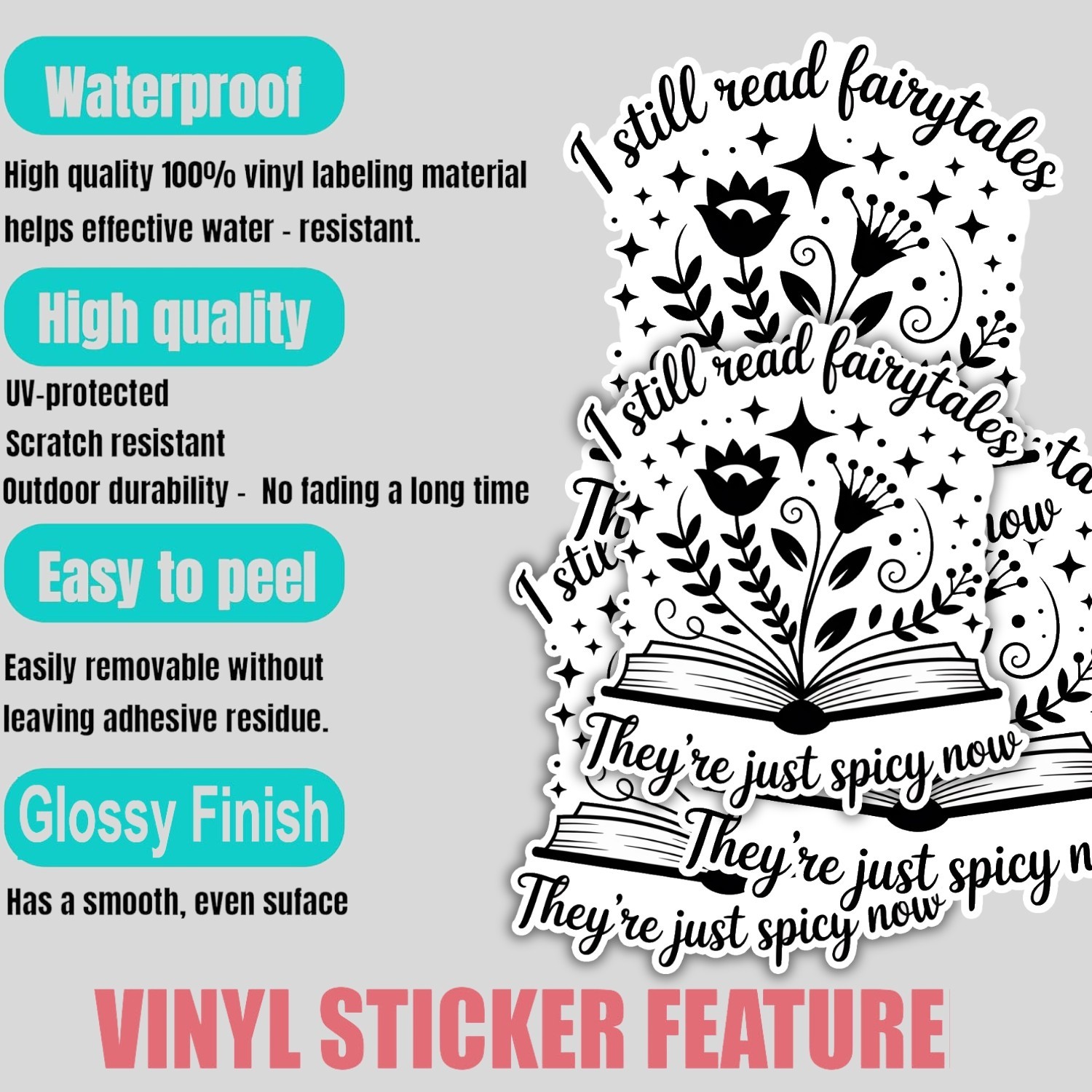 Spicy Fairytale Reader Stickers: Booktok Laptop Decals – 4 Pack