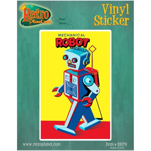 Mechanical Walking Toy Robot Vinyl Sticker Vintage Style Laptop Decal 3 x 4.6