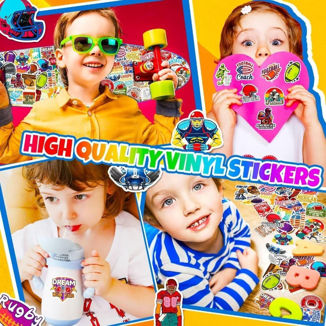 Football Stickers for Kids Teens Adults, 100PCS Vinyl Waterproof Football Sports