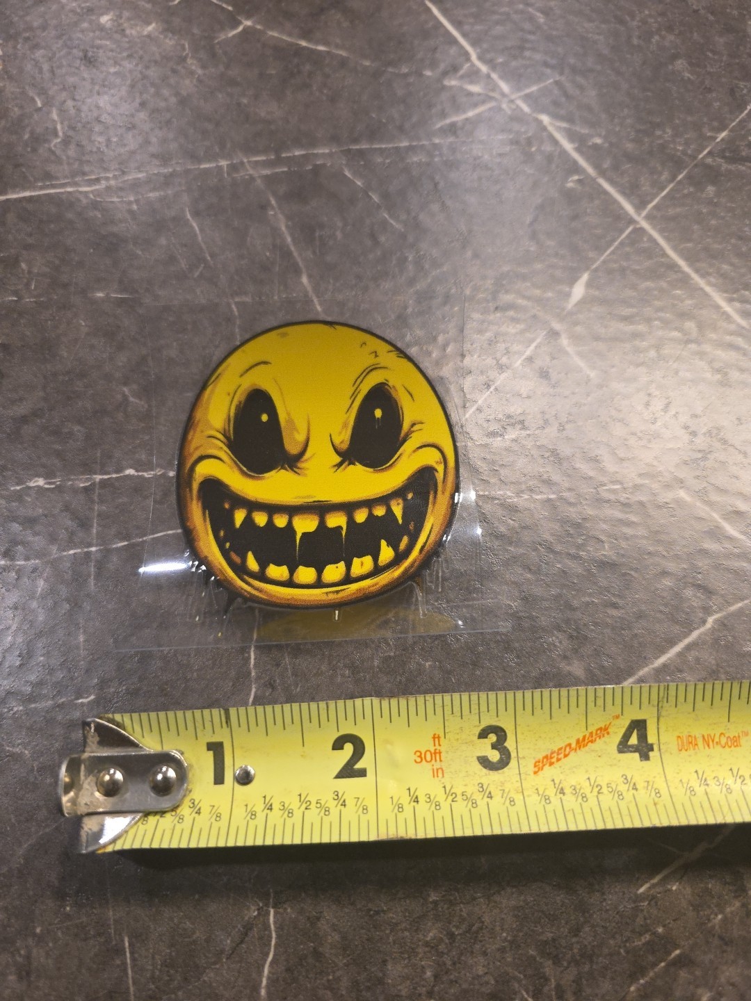 Evil Fanged Smiley Face Emiji UVDTF Raised Decal Sticker Full Color Waterproof