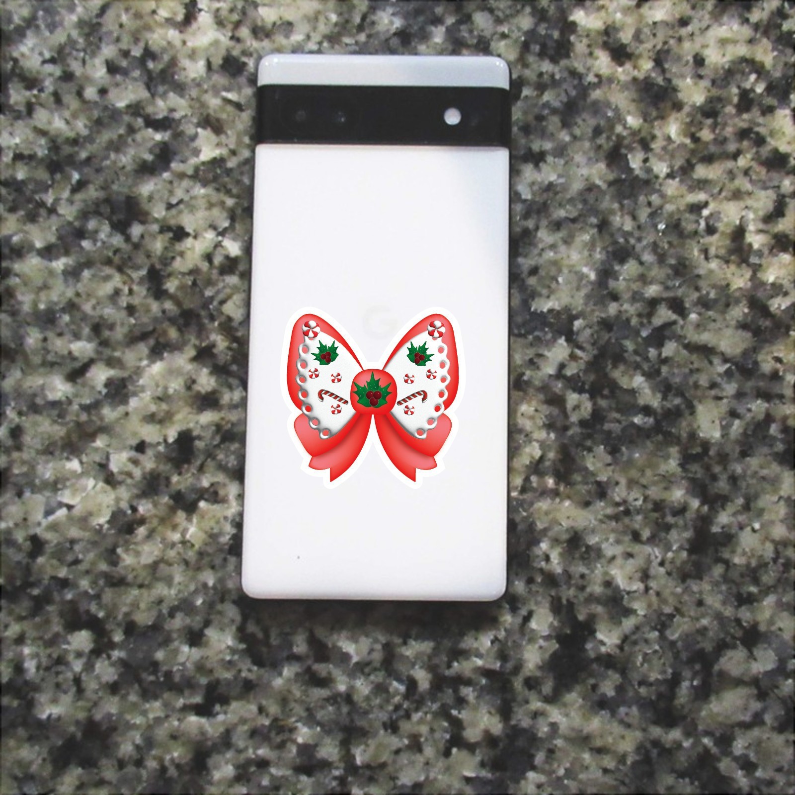 Christmas Candy Cane Bow Vinyl Sticker Cute Holiday Holly Bow Decal Car Bottle