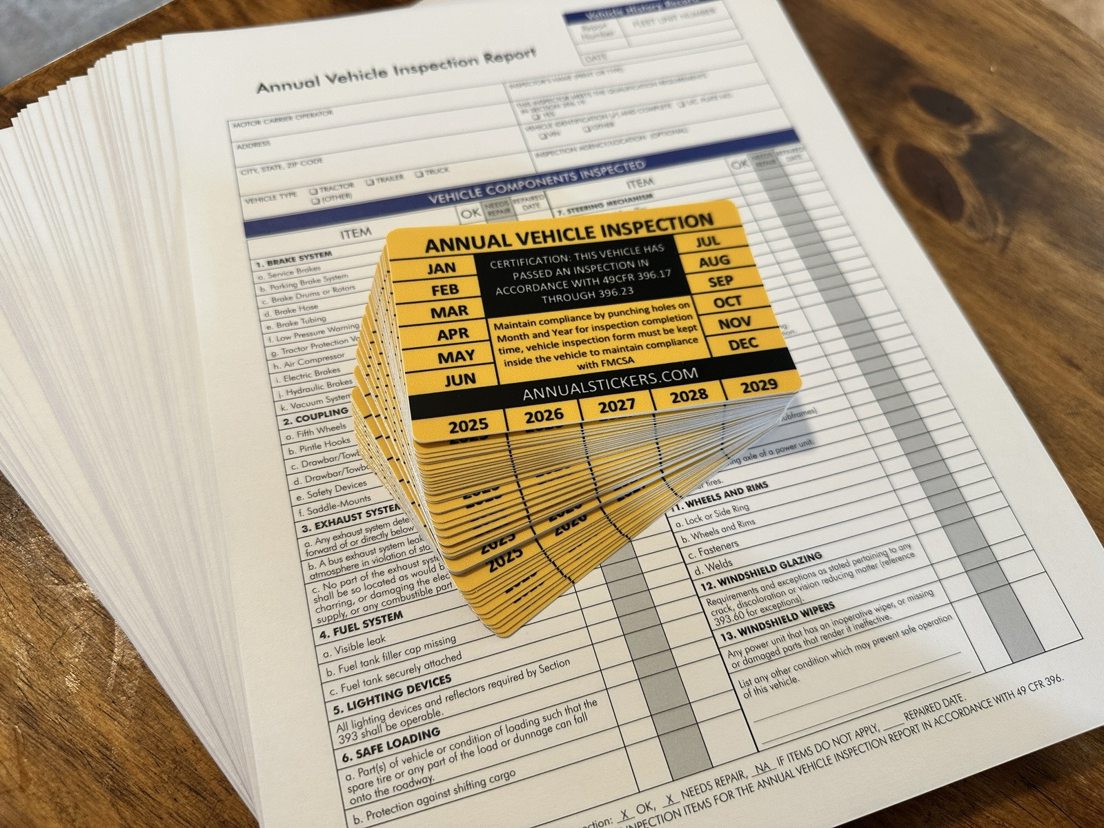50 Pack Annual Vehicle Inspection Sticker Trucks Trailers Semi & 50 Forms Orange