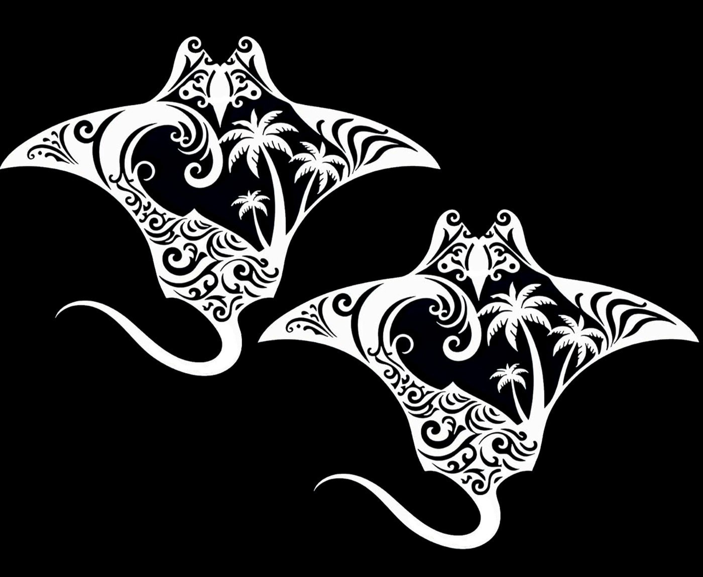 Stingray Palm Trees Nautical Decor Sea Life Two 5" Vinyl Decals Car Truck Window