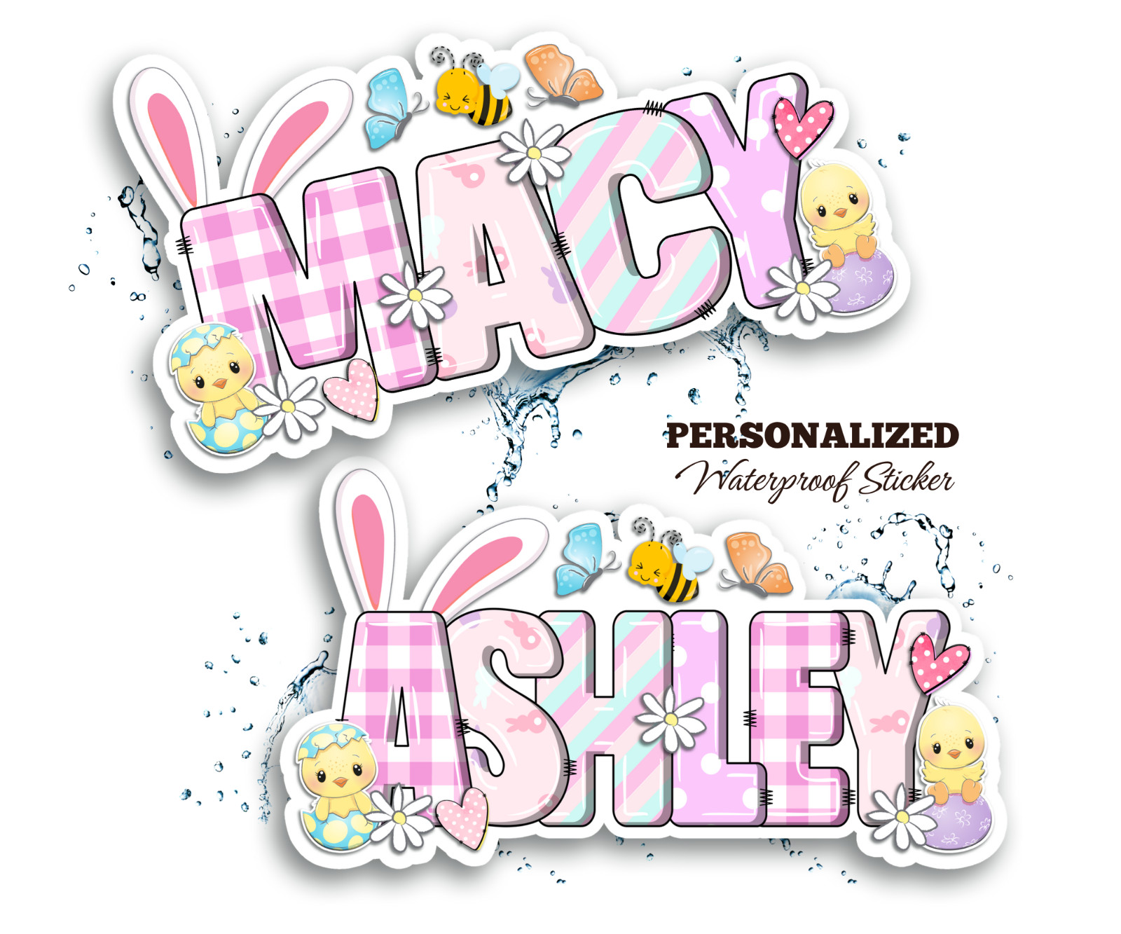 Personalized Easter Bunny Name Sticker, Cute Spring Vinyl Decal, Basket Tag Gift
