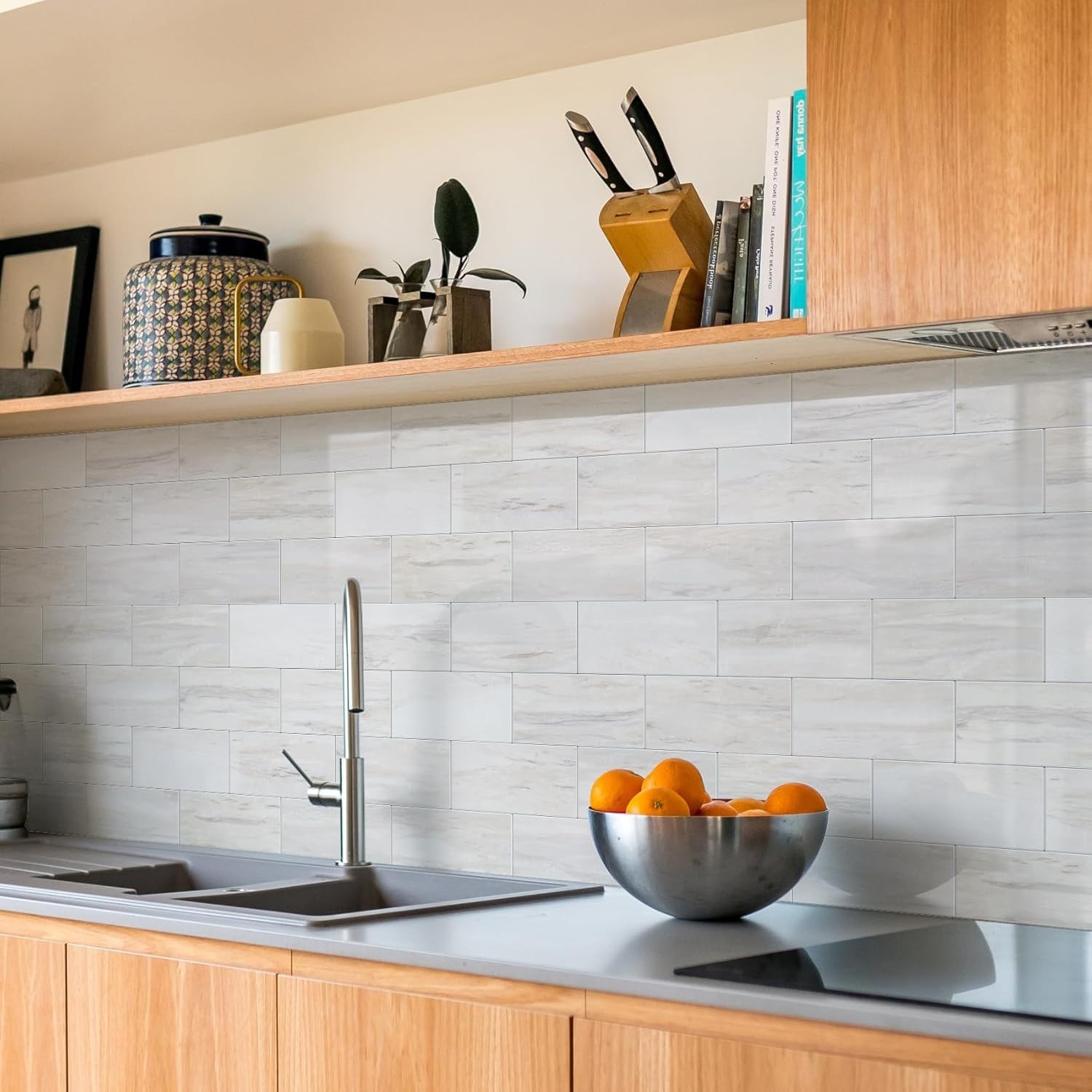 Glossy Light Brown Peel and Stick Subway Tile Backsplash – 10 Sheets Self-Adhesi
