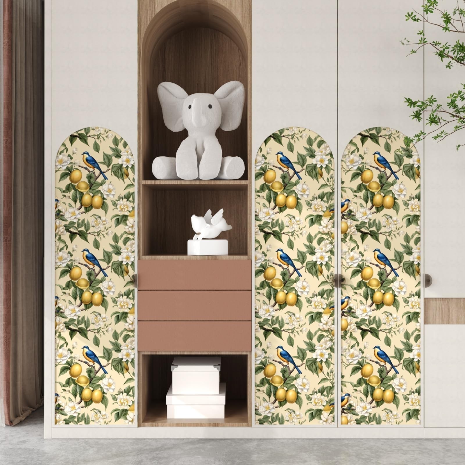 Fvlow Birds on Lemons Tree Wallpaper Vintage Yellow Floral Peel and Stick Kit…