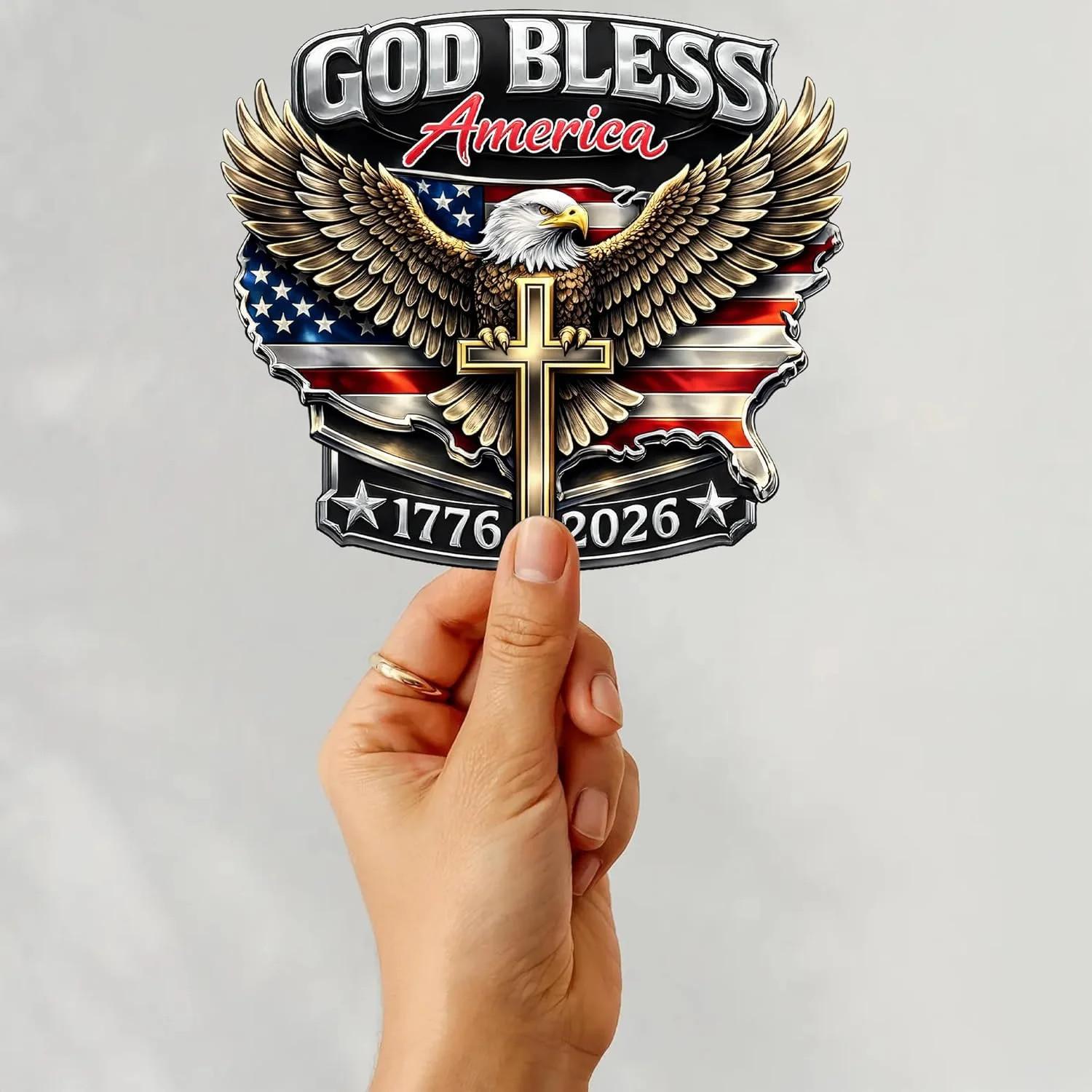 2pcs God Bless America 250th Anniversary USA Car Decal Sticker, Patriotic Bald E