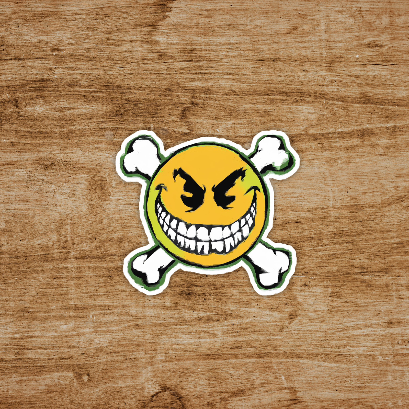 Evil Smiley Face Skull & Crossbones Vinyl Sticker Decal for Laptops, Cars, Water