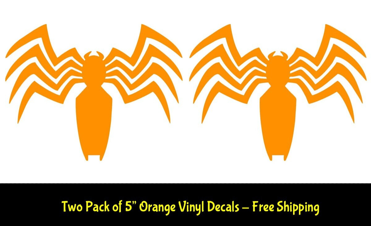 Spider Venom Two Pk 5" Orange Vinyl Decals Car Truck Window Tumbler Mug
