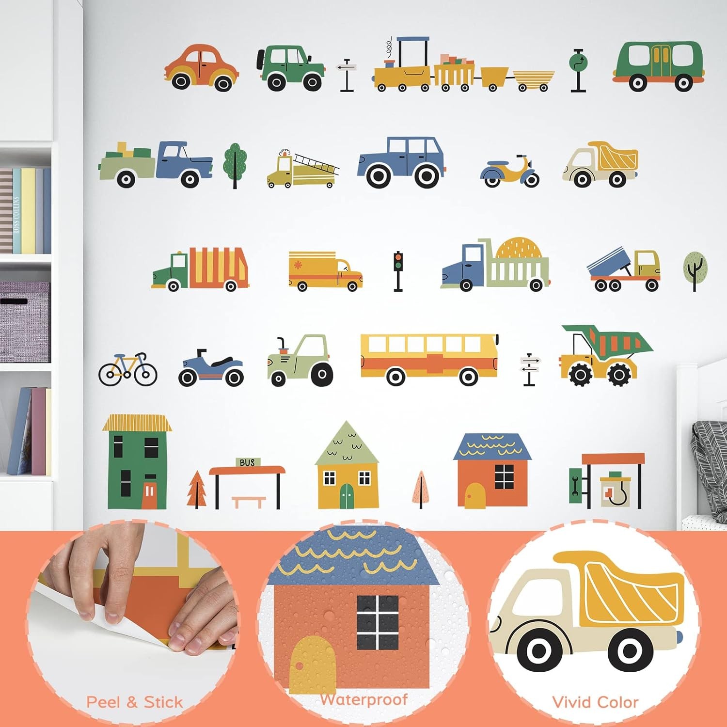 Removable Cartoon City Vehicles Wall Decals Style: Car 2